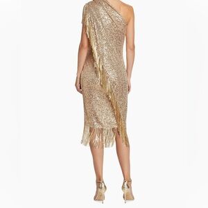Badgley Mischka Gold Sequin One Shoulder Dress